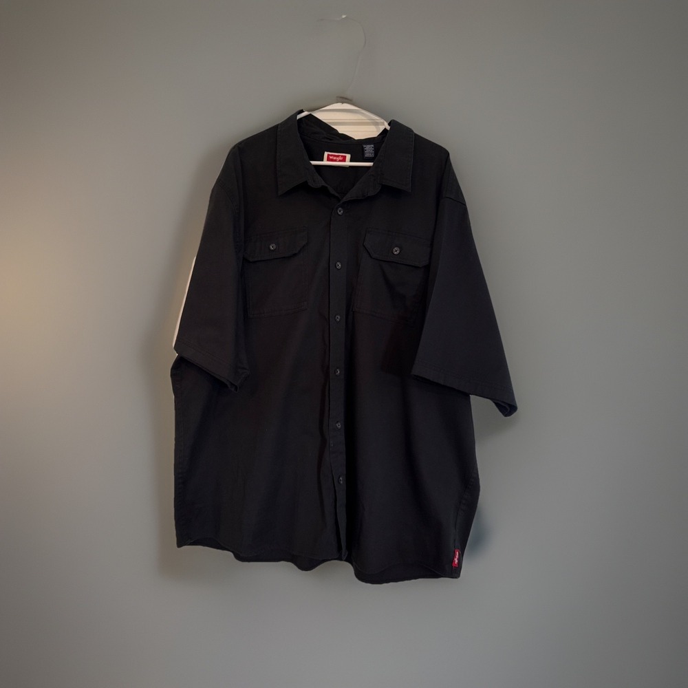 WRANGLER Men's Black Button Front Short Sleeve Collared Shirt, Size 3XL